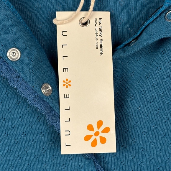 Women Tulle Long Sleeve Y2K Henley Lacey Snap Top Sz L Pointelle Jersey NWT 2000 - Picture 8 of 14